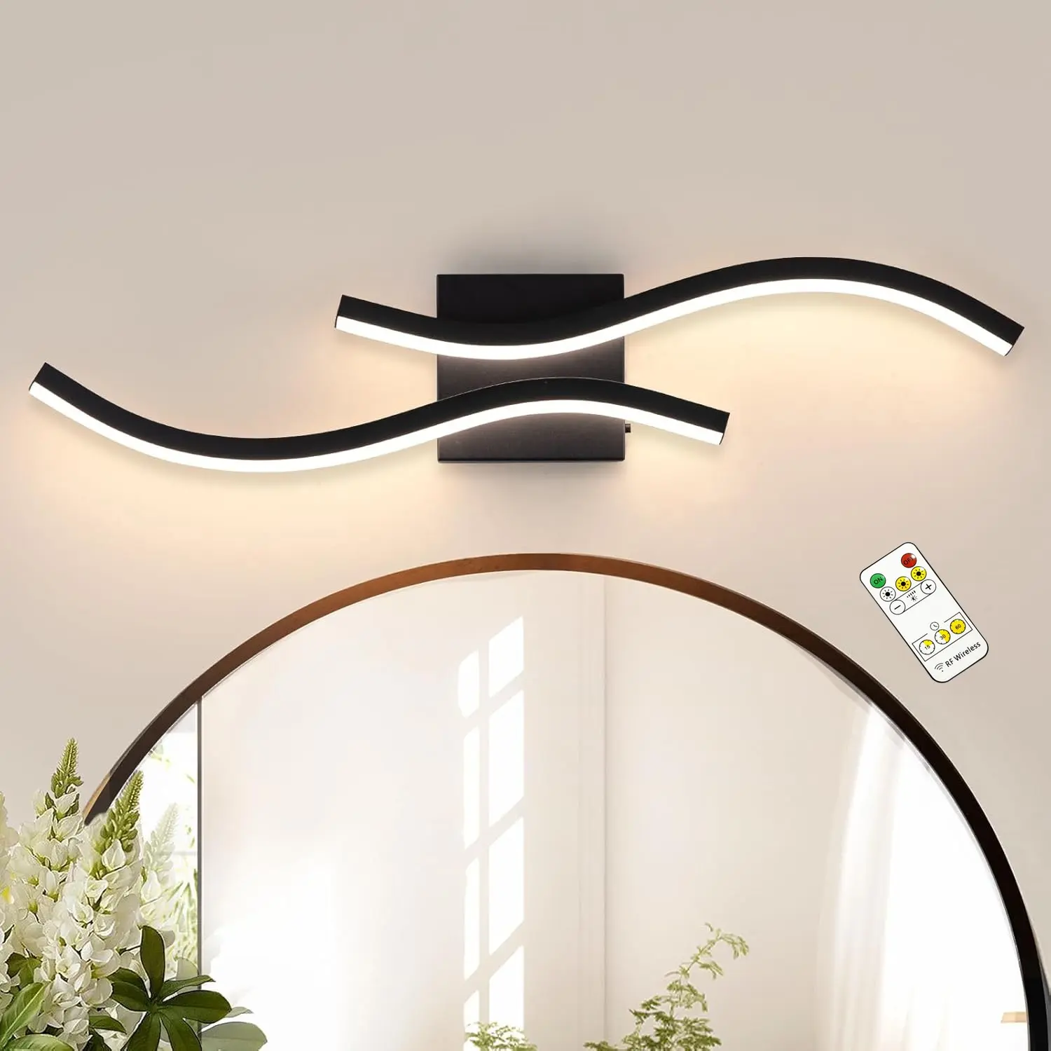Battery-Powered Wall Light, Rechargeable Vanity Lamp, Adjustable Remote Color Temperature, Wireless Wall Light for Bedroom Living Room Hallway, Gold