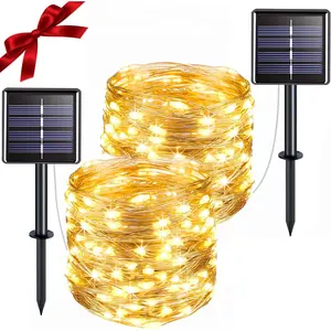2 Pack Total 66ft 200 Led Solar Fairy Lights Outdoor , 8 Modes Twinkle Lights for Trees, Fence, Garden, Patio, Yard Decorations, Warm White