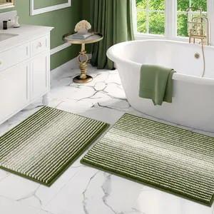 Bathroom Rugs and Mats Sets, 2 Piece Thick Absorbent Chenille Bath Mat Rug Set Non Slip, Soft Shaggy Bath Room Floor Mats for Bathroom, Machine Washable (Sage, 20" x 32" Plus 16" x 24")