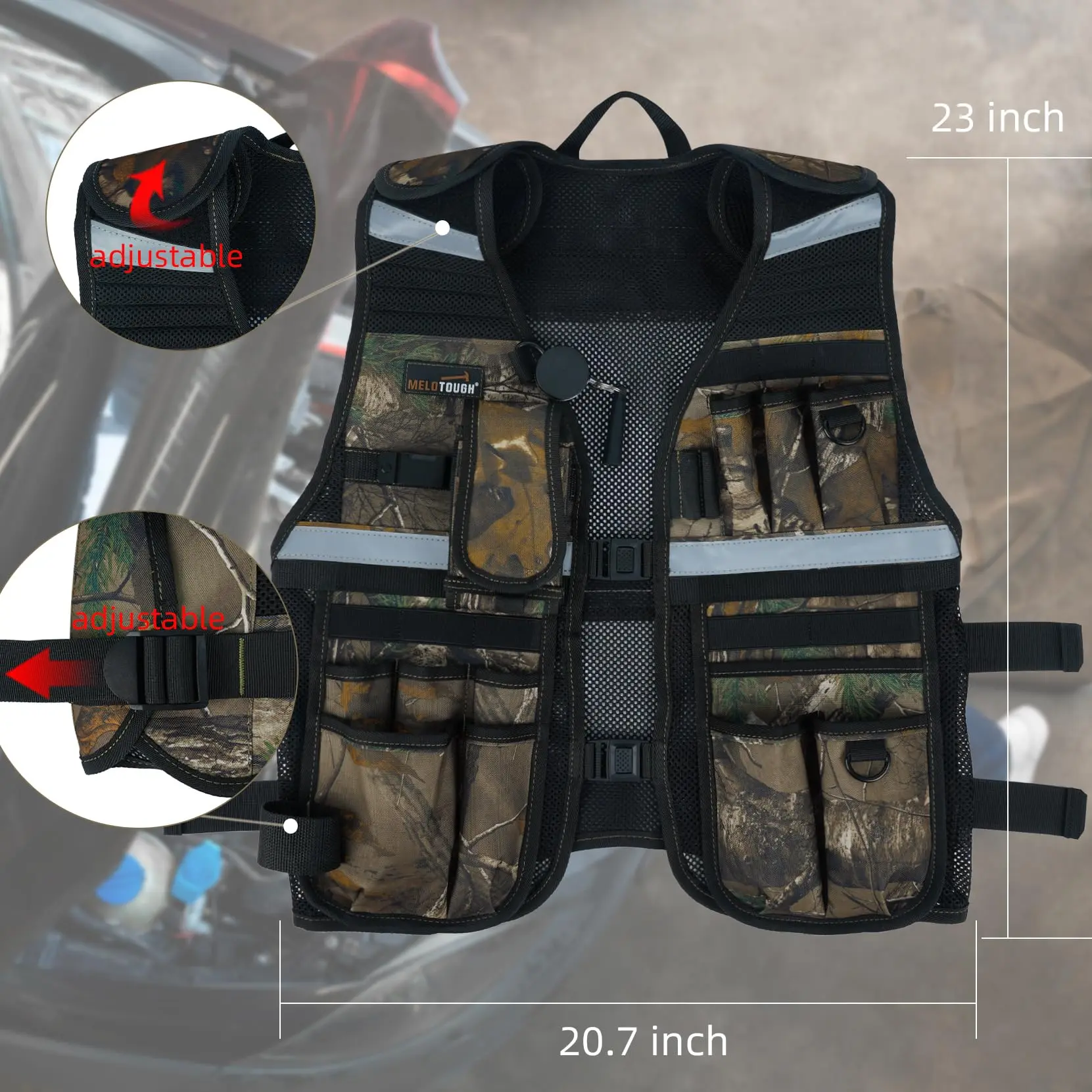 MELOTOUGH Tool Vest for Men Reflective Safety Vest with Adjustable