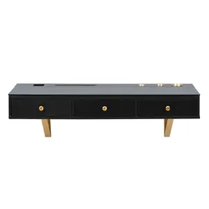 Wall Mounted Vanity Table with Black Glass Top, MDF & Iron Frame, 3 Drawers, Storage Canister, Phone/Tablet Holder, 100LBS Capacity, Multi-Drawer Wall Cabinets, Easy Assembly (47x15.98x5.98 in)