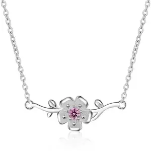 925 sterling silver sakura cherry flower pendant necklace 18" Chain gift box S5