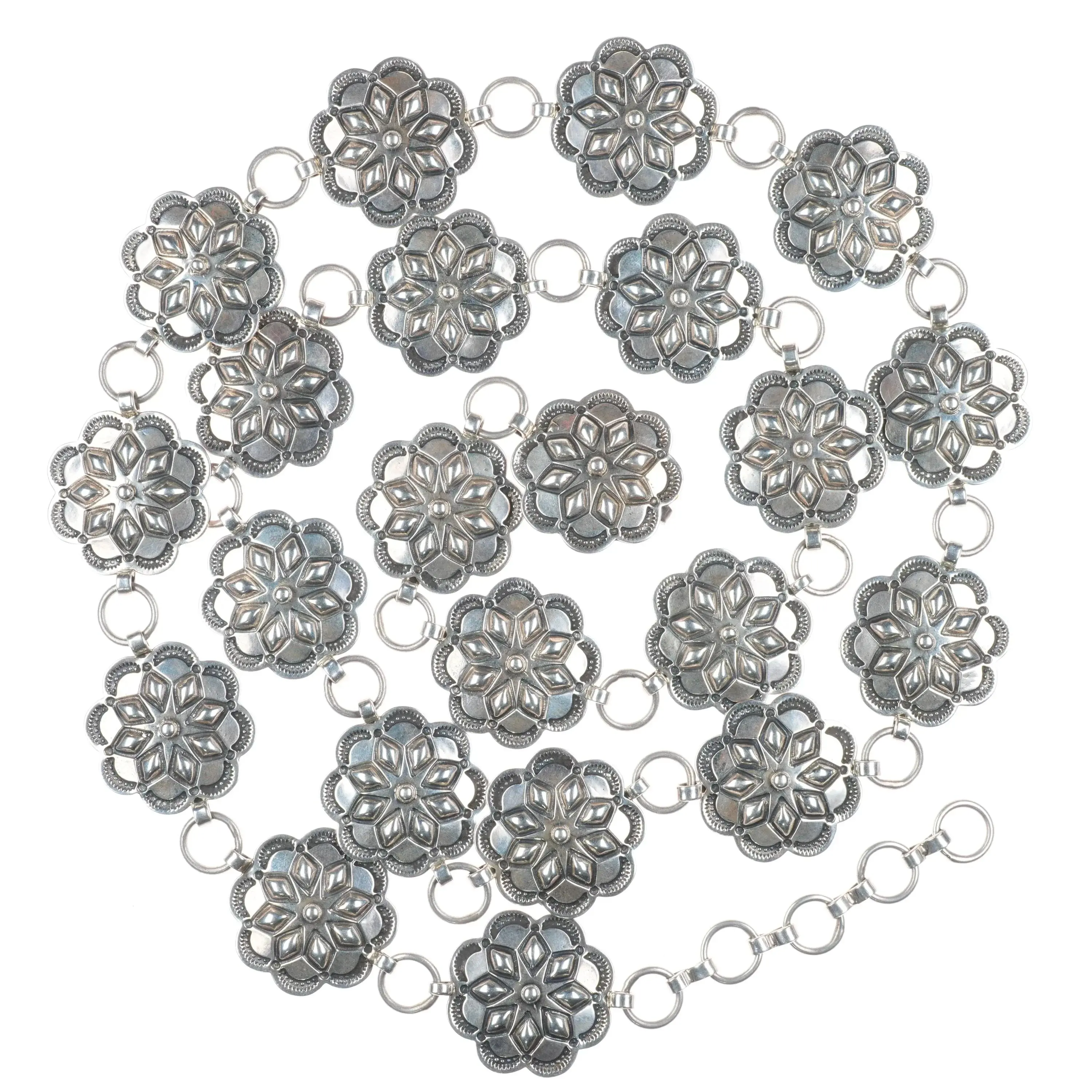 43" Southwestern Sterling silver deep stamped link concho belt - Sunwest shop