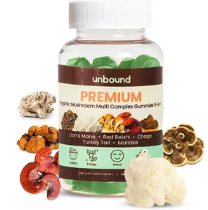 Premium Organic Mushroom Multi-Complex Gummies 5 in 1, Mushroom Blend with Chaga, Lion's Mane, Reishi, Turkey Tail, Maitake - Delicious Wild Raspberry Flavor - 30 Gummies