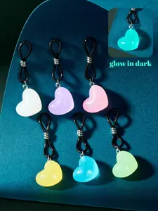 1Pair Luminous Love Heart Fake Nipple Ring Glow in Dark Adjustable Nipple Jewelry Dangle Nipple Rings, Fake Nipple Piercings, Fake Nipple Jewelry Faux Nipple Piercing Non Pierce Faux BaJrbells, Fit Daily Wear Valentine For Lovers