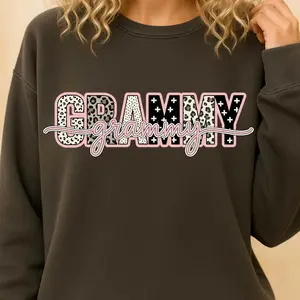 Preppy Leopard Grammy Sweatshirt, Pink Block Letter Grandma Sweatshirt, Grandma Sweatshirt, Grammy Gift, Gift For Her