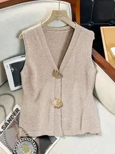 Women's Plain V Neck Sweater Vest, Elegant Fashion Casual Sleeveless Knit Top for Daily Outdoor Wear, Ladies Knitwear for Summer
