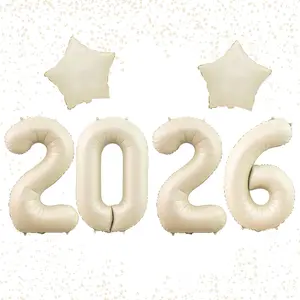 2026 New Year Party Decor with Cream White 40 Inch Number Balloons for Boho and Milestone Events
