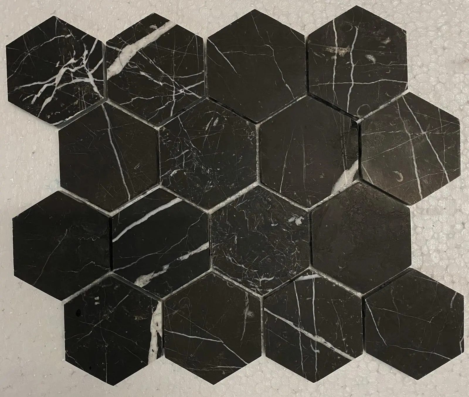 Nero Marquina Marble 3x3 Hexagon Honed Mosaic Tile