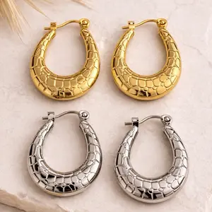 Stainless Steel Nugget Hoop Earrings