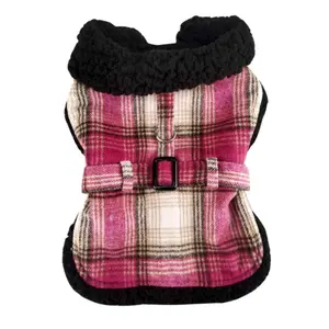 Sherpa-Lined Dog Coat – Hot Pink & Tan Plaid