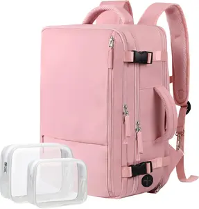 Carry on Travel Backpack for Women, Large 40L Personal Item Luggage Backpack,17inch Laptop Backpack TSA Flight Approved, Travel Essentials Casual Daypack with 2 Toiletry Bags (Pink)