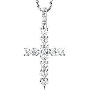 Moissanite Cross Necklace – 18K White Gold Over 925 Silver,Hip-hop trendy simple women's necklace