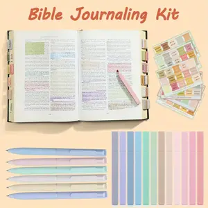 12Pcs Pastel Bible Highlighters and 6Pcs Pens with 90 Laminated Tabs, Bible Study Kit for Women & Men Office School, Christian Study Supplies