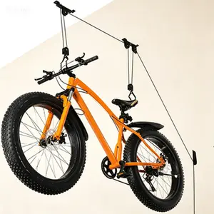 Ceiling Bike Hoist Lift, Heavy Duty Pulley System for Garage Storage, Bicycle Rack Hanger with Easy Lift Mechanism, Ceiling Mount Bicycle Hoist for Indoor Storage, Space Saving Bike Hook