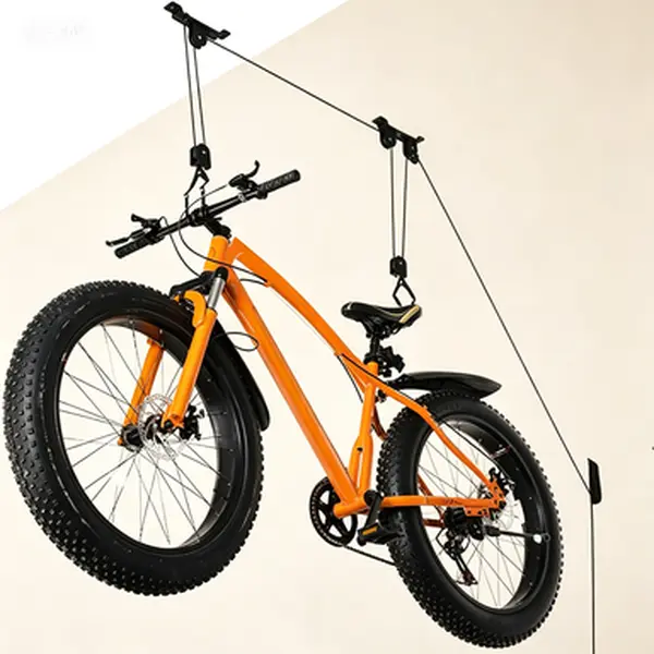 Heavy-Duty Steel Ceiling Bike Hoist with Rubber-Coated Hooks, Easy-Operation Pulley System, Space-Saving Garage & Indoor Storage Bicycle Rack Hanger