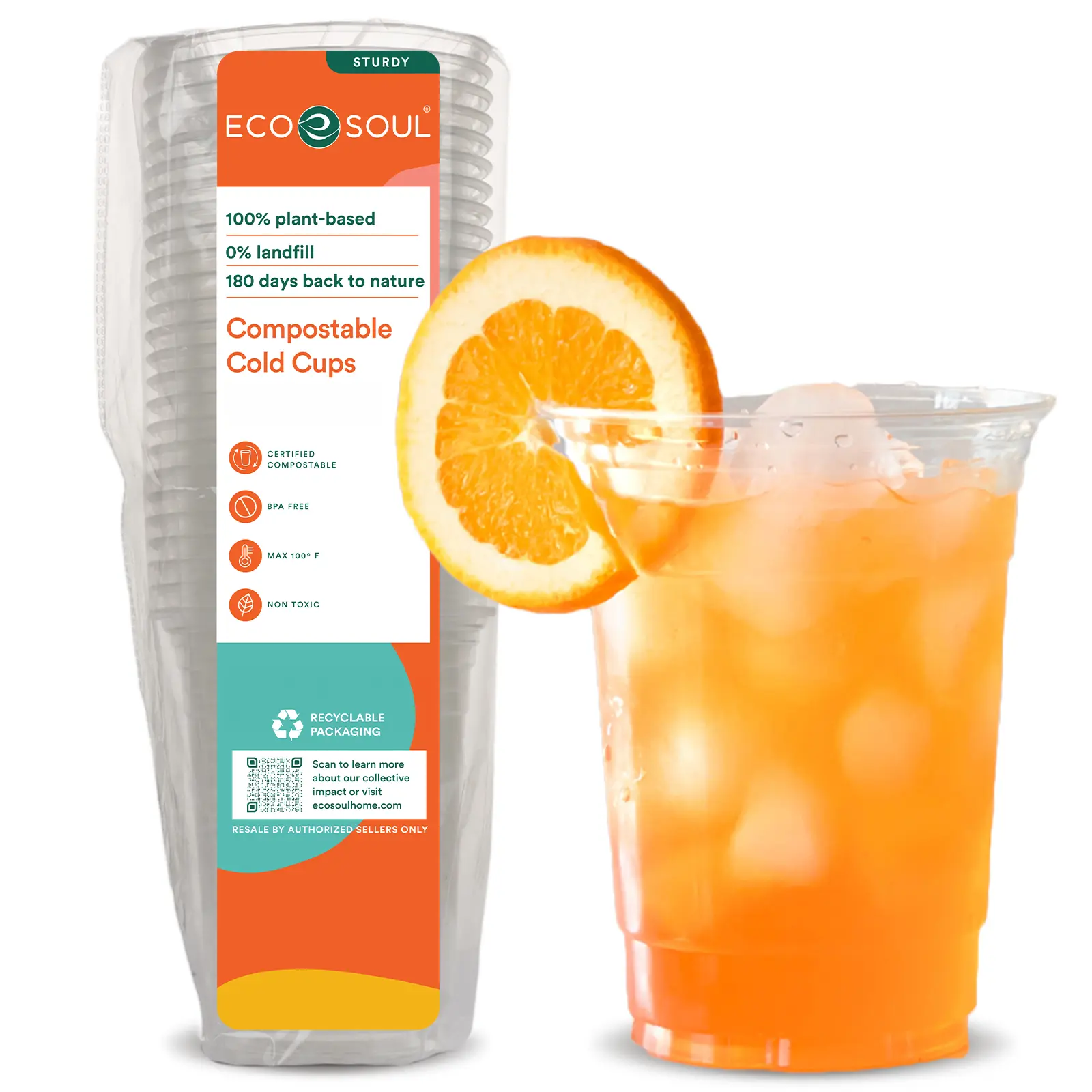 ECO SOUL  Compostable Party Cups  Plant-Based Disposable Clear Cold Cup for Wine, Coffee, Smoothie & Soda Drinks | Cocktail Parties & Birthdays | Non-Toxic & BPA-Free Zero Plastic Glass