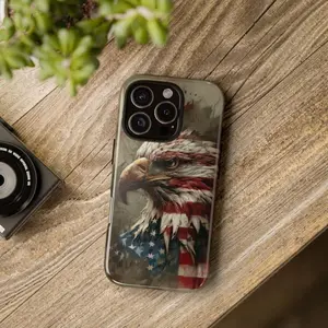 For IPhone 17 Case, Bald Eagle Wildlife Art, Distressed American Flag Print, USA Vintage Style Tough Cover for IPhone 16 15 14 13 12 11 Pro Max Plus