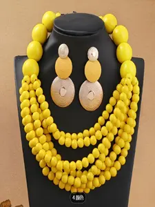 Multilayer Bold Solid Handmade Fashion Accessories, Elegant Jewelry Set, Sweater Chain, Wooden Bead Necklace, Small Earrings Set, Unique Jewelry Collection