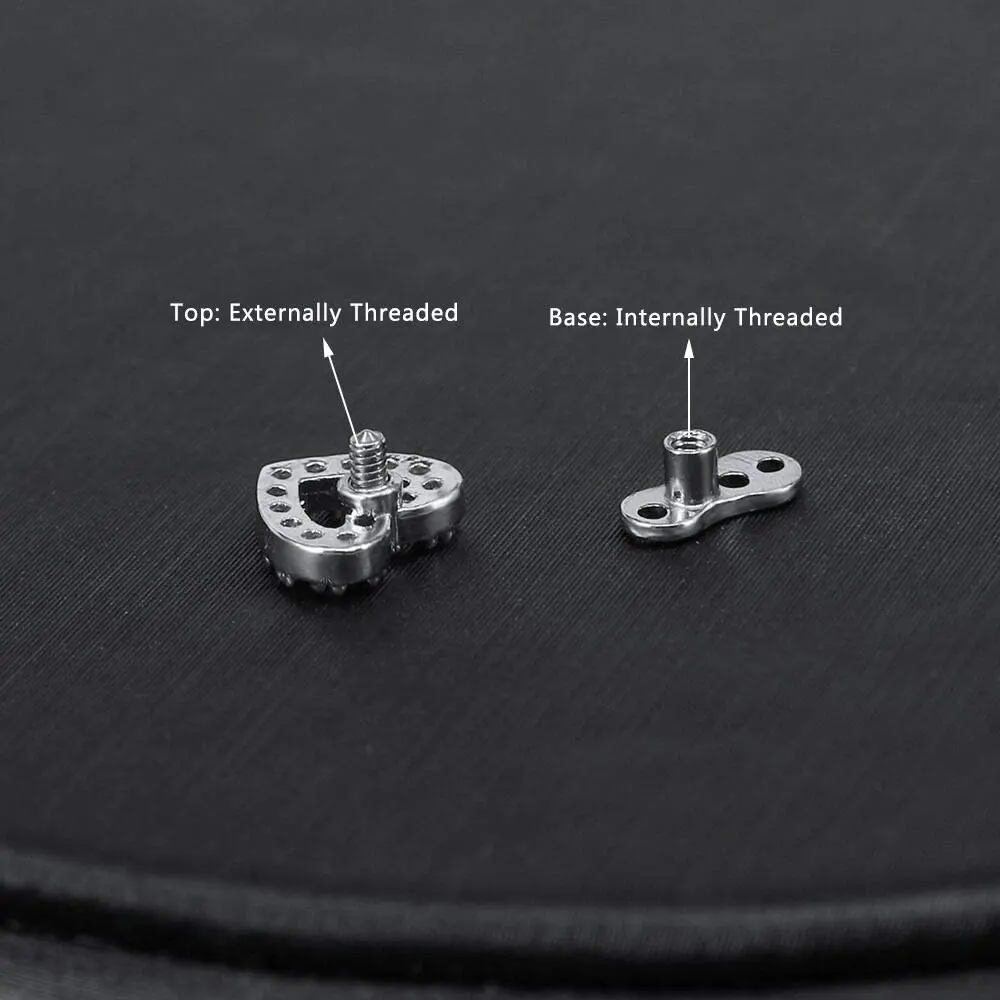 14g Cubic Zirconia Dermal Anchor Tops and Base Surgical Steel Microdermals Body Piercings