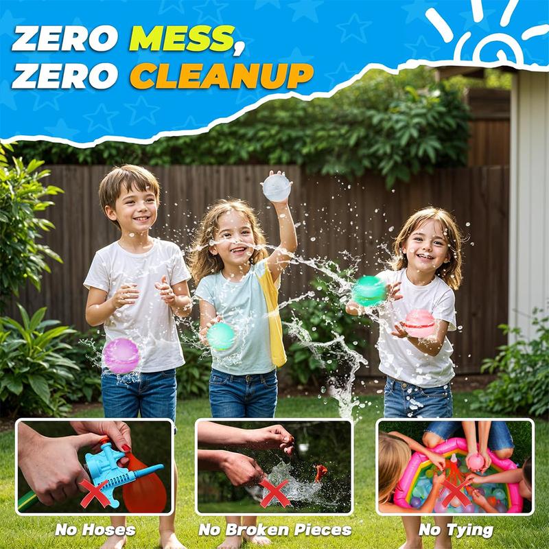6-Pack Reusable Water Bomb Balloons - Self-Sealing Splash Balls for Pool & Beach | Water Toys for Kids Ages 3-12 | Outdoor Splash Game for Backyard Fun