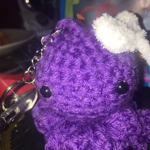 Purple Plush Keychain with White Bow Soft and Cuddly Accessory for Keys and Bags