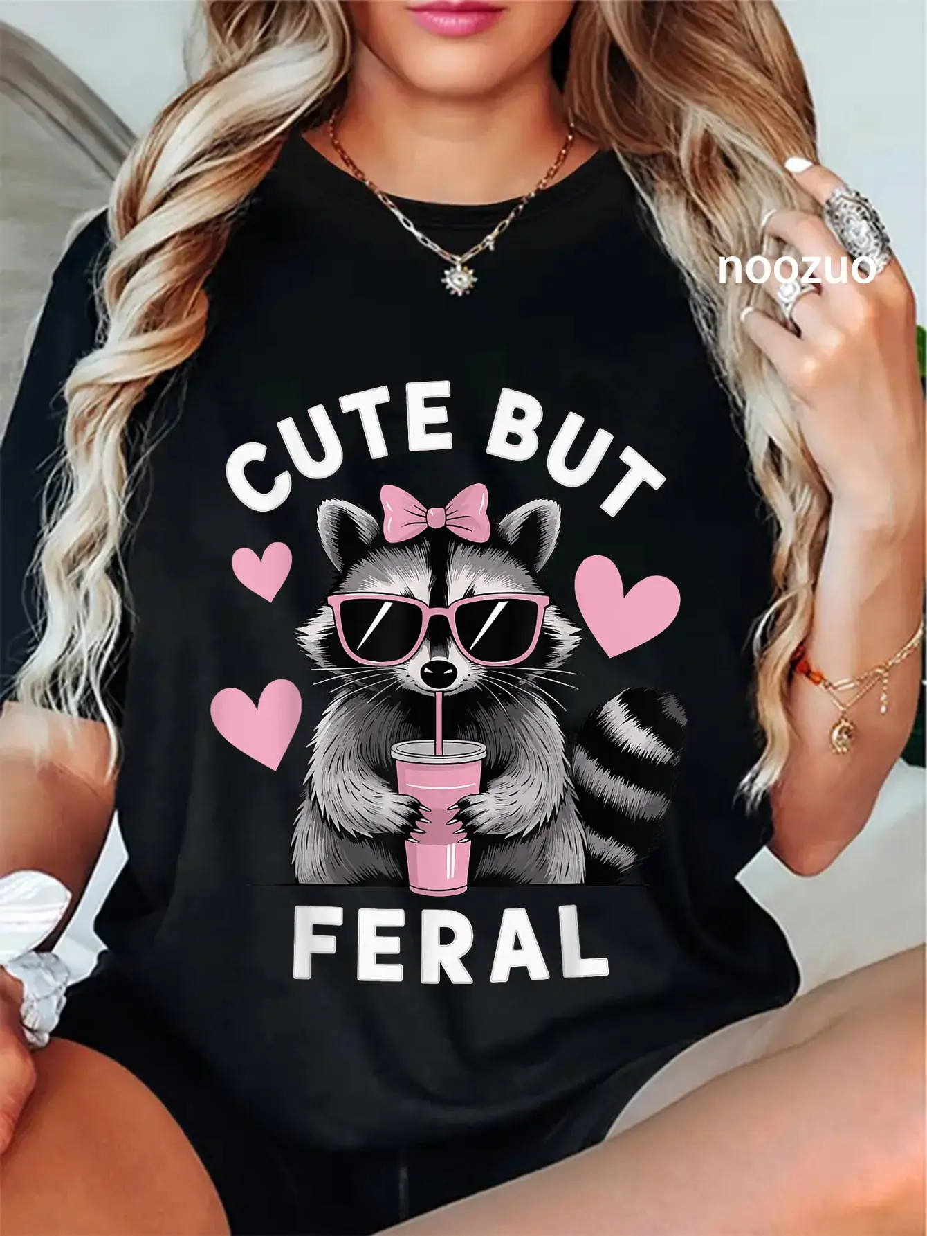 Women's Humorous Graphic T-Shirt with 'Cute But Feral' Slogan, Playful Pop Culture Tops for Casual Wear, Women's Clothes, Streetwear, Tshirt, Vintage, Alternative Print Women's T-Shirts