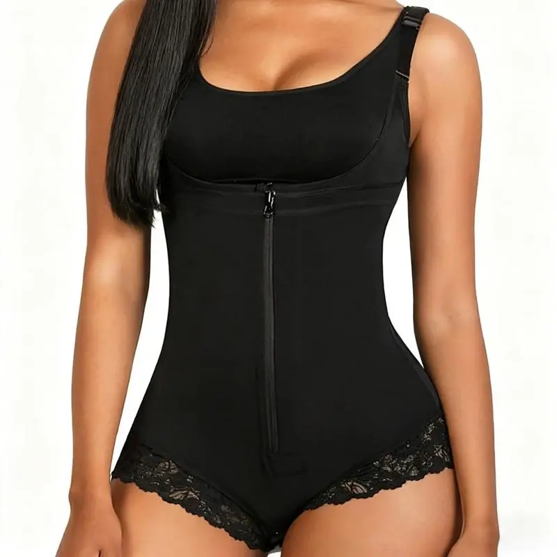 Shapewear for Women, Feminine Colombian-Style Zip Up Bodysuit with Firm Tummy Control, Butt Lift and Open Bust