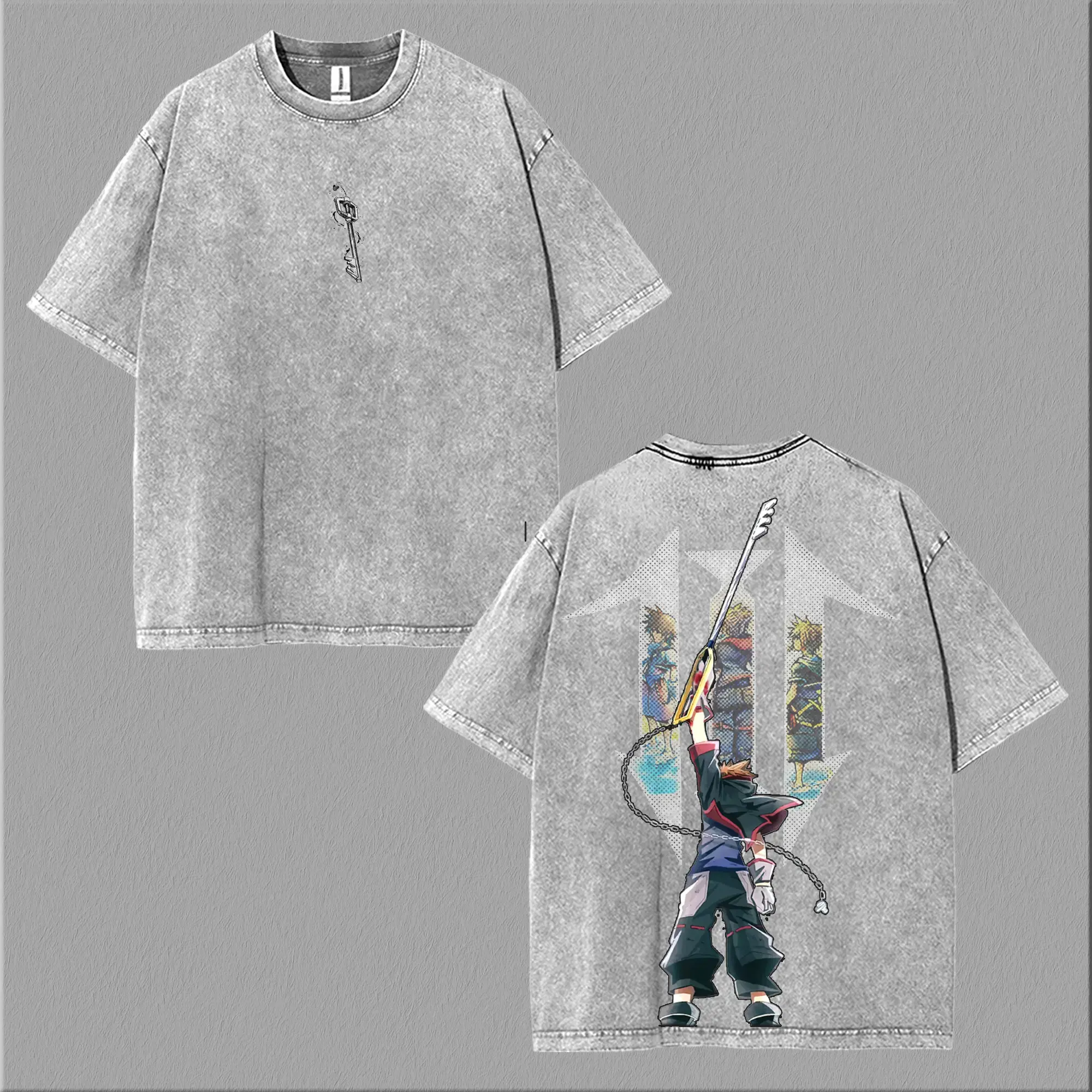 KINGDOM HEARTS SORA 2 sided Washed Tshirt Unisex graphic tee 90s Fabric Fit Clothes Top Cotton, Menswear Top Black Casual Crewneck Shortsleeve Clothes Soft lemon demon shirt sade soulja boy outfit truck gorlock destroyer
