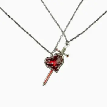 Gothic Love Heart Sword Pendant Necklace