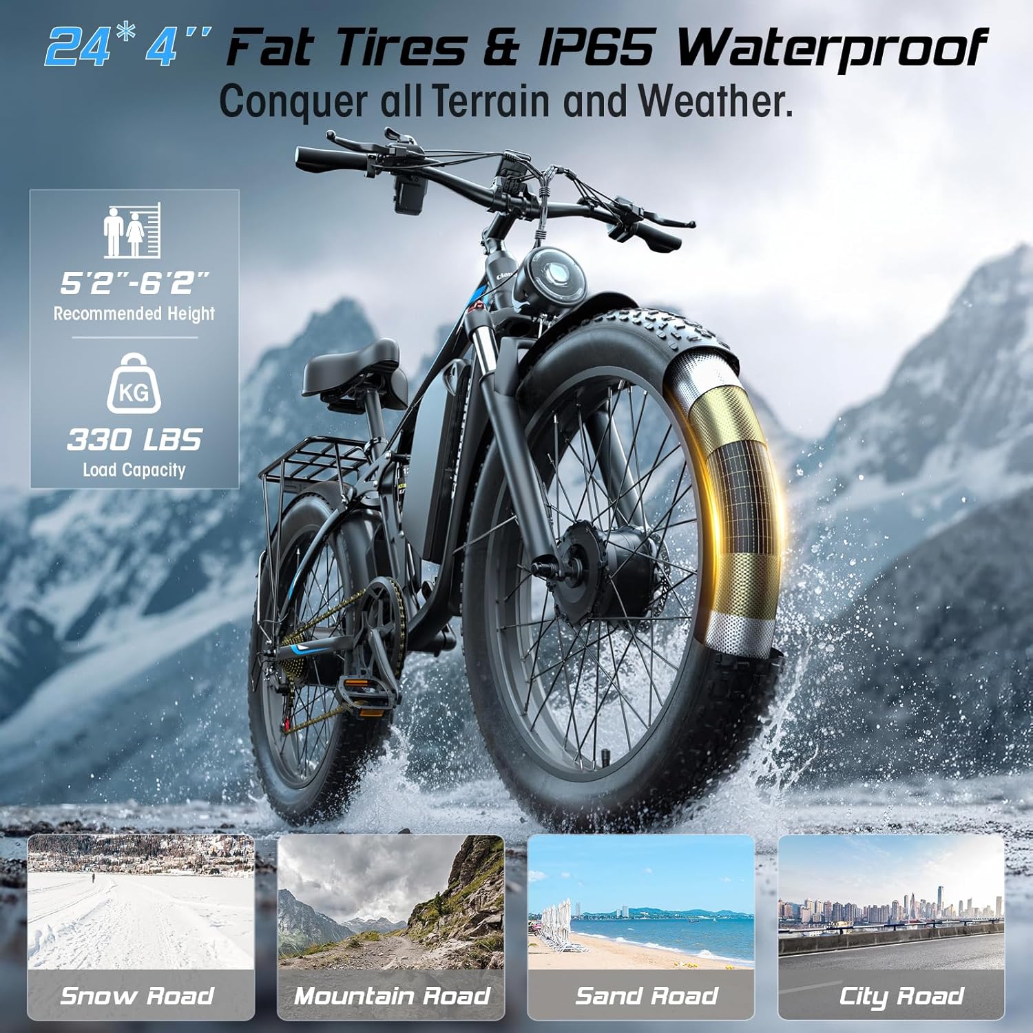 Qianchice Dual Motor Electric Bike for Adults, 4000WPeak 52V30AH Electric Bicycle with 24"X4"Fat Tire, Up to 40MPH 87 Miles Range, E-Bike for Men Women, UL 2849 Certified