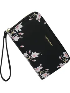 Pomelo Best Women's Elegant Faux Leather Wallet - Floral Pattern Zipper Wristlet, RFID Blocking Credit Card Holder, Rfid Wristlet Purse