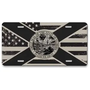 State of Florida Flag with USA Flag License Plate, Cowboy Car Accessories, Vanity Plate - Lightweight Aluminum, Pre-Drilled holes, Easy Installation