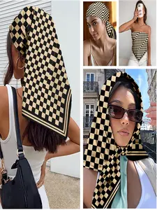 Retro Plaid Scarf, Checkered Scarf, Ultra Soft & Lightweight, Versatile Wrap for Head, Hair, Neck & Shoulder – Ideal for Business Meetings, Cocktail Events & Eye - Catching Daytime Looks