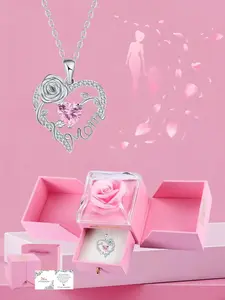 Mother’s Day Gift Set: Mom Rose Heart Necklace with Preserved Rose Box sparkling cubic zirconia in 4 colors, elegant heart pendant. Comes in a luxury double-door gift box. Perfect surprise for mom, wife, grandma from daughter/son. Fast shipping