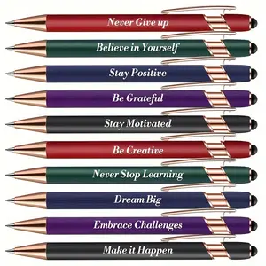 10pcs Inspirational Pens Bulk, Motivational Ballpoint Pen with Stylus Tips, Positive Sayings Ink Pens for Writing, Thank You Gifts for Men Women School Office, Black Ink, Office Stationery Supplies, Set with Pen