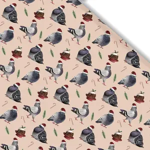 Pigeons & Christmas Puddings Christmas Wrapping Paper, Animal Gift Wrap, Cute Inspired Wrapping Paper for Birthdays, Holidays & Fans Gift Wrapping