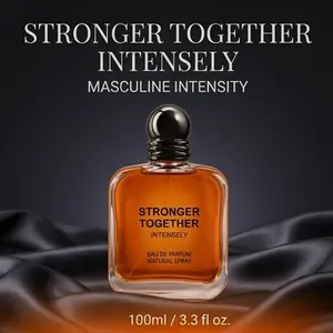 Stronger Together Intensely Eau de Parfum for Men, 100ml Long Lasting Masculine Spicy Amber Fragrance Spray with Smoky Vanilla, Pink Pepper, Warm Amber & Aromatic Sage Notes, Premium Amber Glass Bottle with Twisted Cord Cap Design