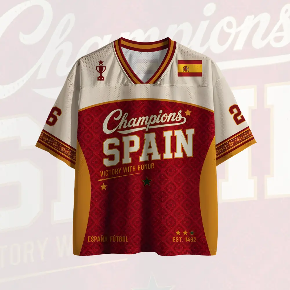 Personalized Spain Champions Football Jersey for Men & Women – Lightweight Breathable Mesh Soccer Shirt, Spanish Pride Fan Apparel, Custom Football Gift for Birthdays, Christmas & Game Day