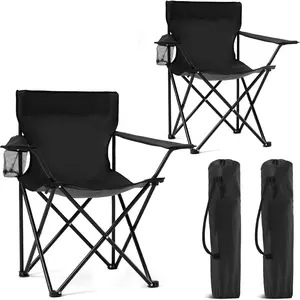 2 Pack Portable Camping Chairs Folding Lawn Chair Outdoor Lightweight Beach Chair with Cup Holder & Carry Bag for Outside Sports, Fishing, Hiking, Travel, Picnic, Backyard (Black)