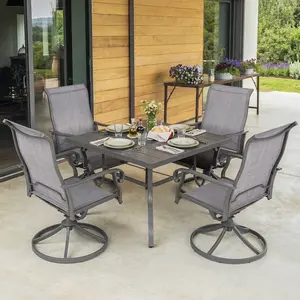 5-Piece Outdoor Dining Set with Umbrella Hole, Textilene Swivel Chairs