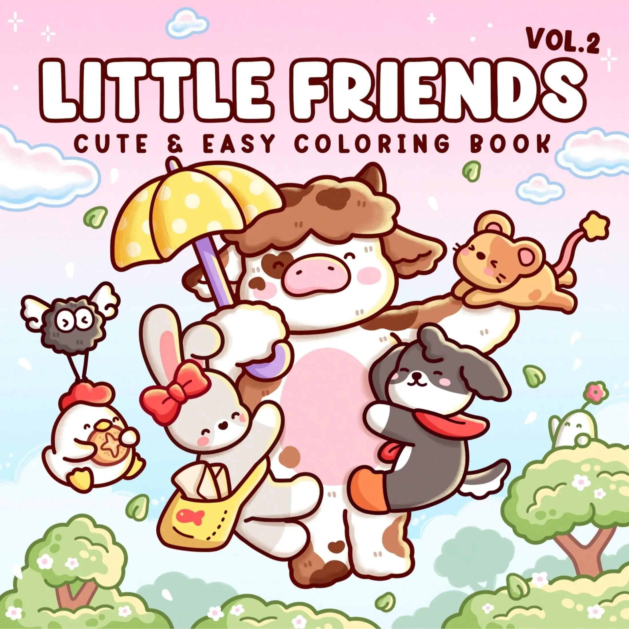 Hand-Drawn Essential Little Friends Vol.2 Coloring Book, Durable Drawing Pad, Healing Drawing Copybook for Adults & Teens, Coloring Gift Book, Stress Relief, Safe & Eco-Friendly