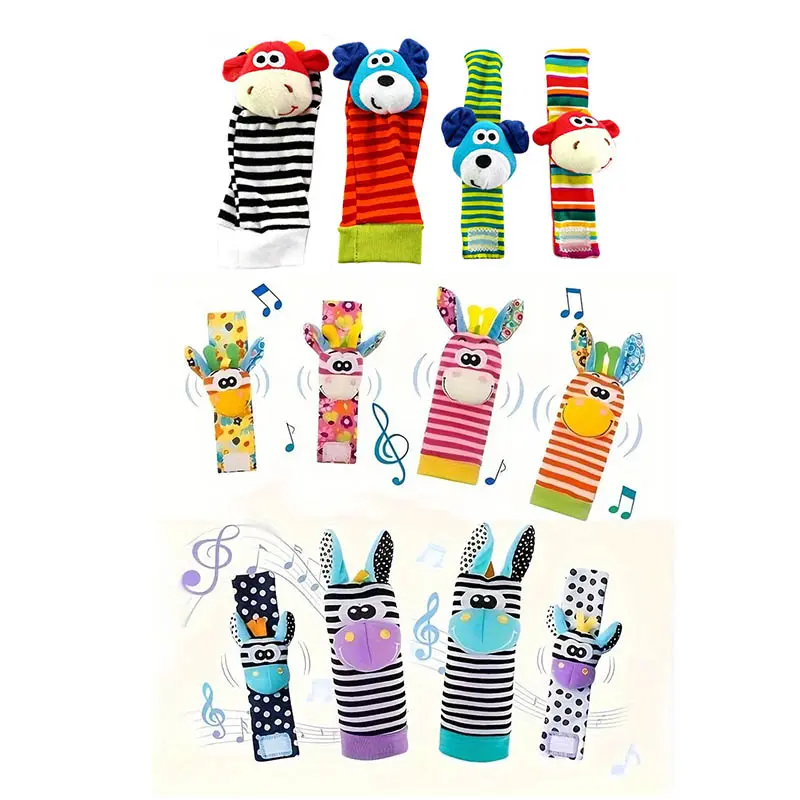 YRUIZEUP Baby Wrist Rattle and Foot Finder Socks Set, Soft Plush Animal Wrist Rattles and Sock Toys, Infant Sensory Development Toys for Newborn Boys Girls, Toddler Socks