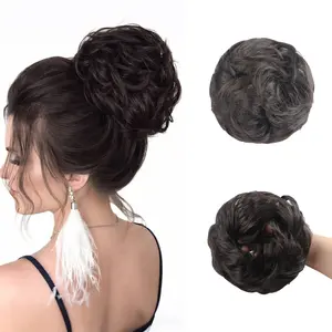 Large Messy Bun Hair Piece Wavy Curly Scrunchies Synthetic Chignon Ponytail Hair Extensions Thick Updo Hairpieces for Women