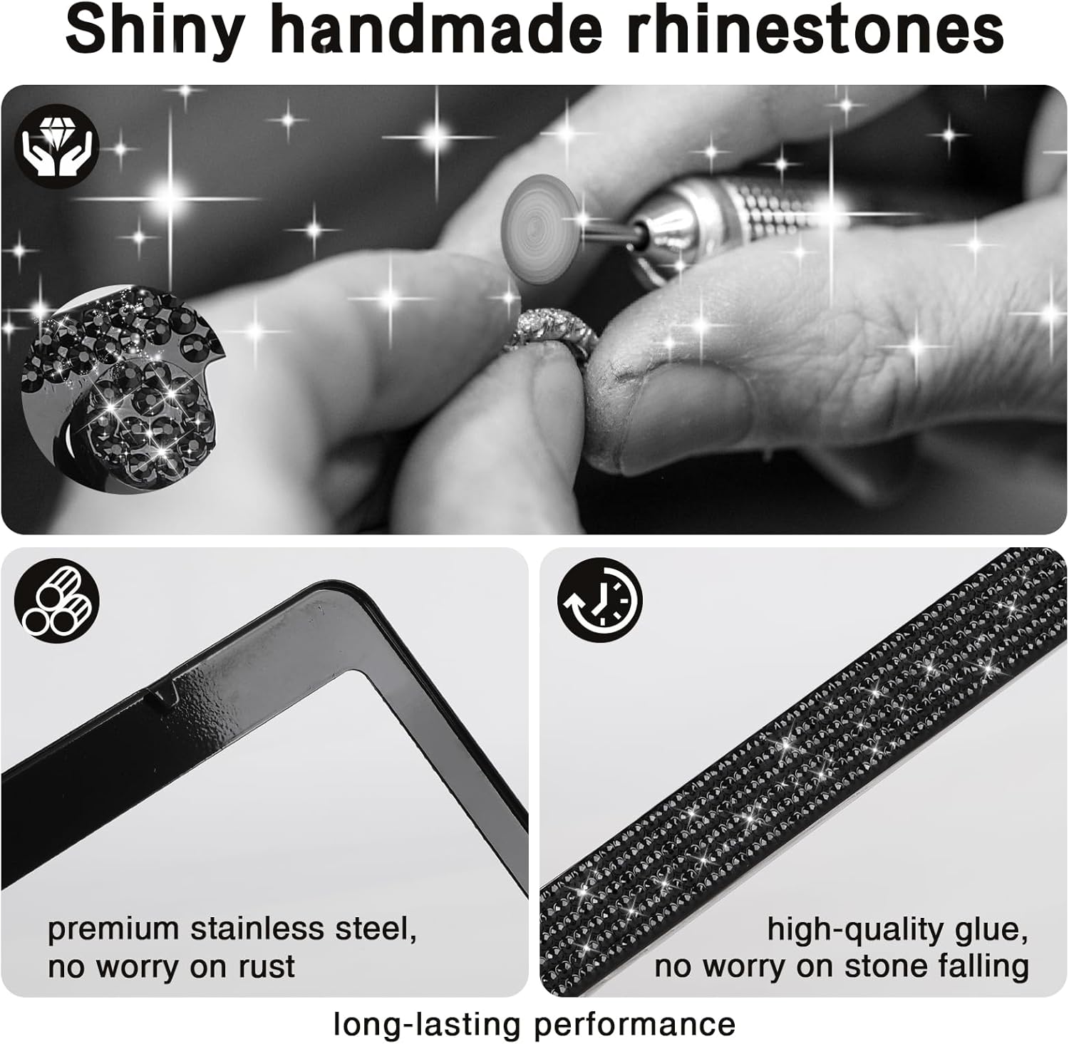 2 Pack Bling License Plate Frames Sparkly Car Plate Frame Rhinestone Auto Accessories Gift for Women Girls