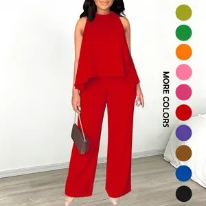 Women's Spring-Summer Set:Lightweight Flowy Halter Two-Piece with High-Waisted Wide Leg Pants–Comfortable, Stylish, and Perfect for Every Casual to Dressy Occasion This Season  Clothes Womenswear Suits Top Trouser