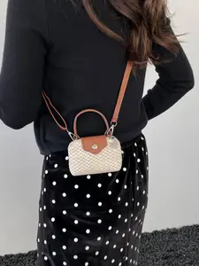 2026 New Straw Woven Leather Mini Bag, Flower Charm Handbag Crossbody Purse, Vacation Style Coin Purse, Fashionable and Stylish Accessory