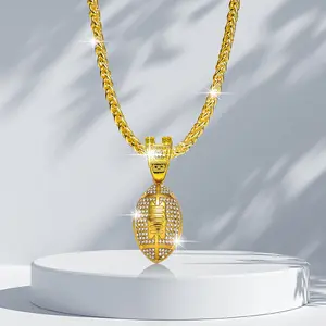 Rugby Shaped Pendant with Braided Wheat Link Chains Hip Hop Rapper Rugby Lovers Chain Necklace Luxury 18K Gold Silver Plated Braided Necklace Chain for Men Women Boys Girls Frineds