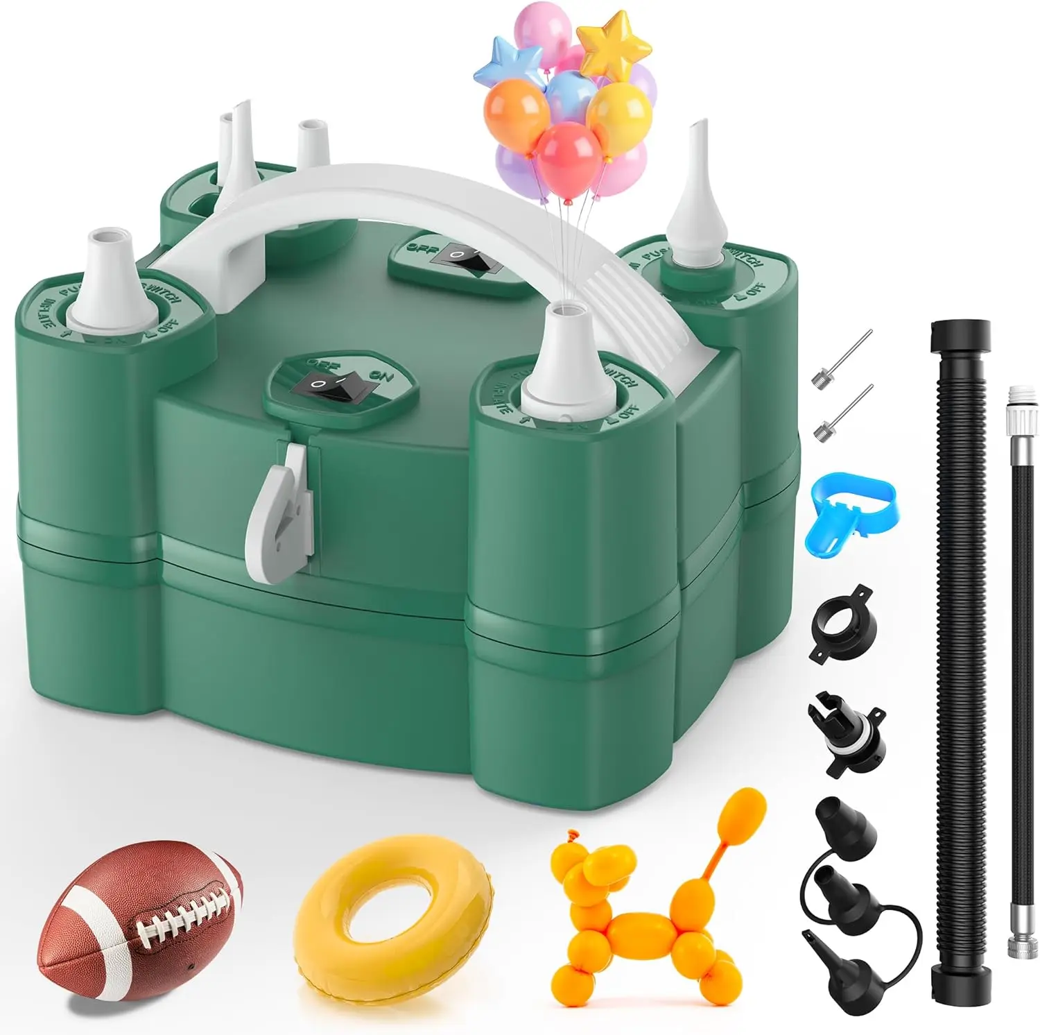 Balloon Pump 4-in-1 Electric Balloon Inflator with Triple Inflating Ports for All Balloons Air Filler Machine for Sports Balls Inflator Deflator for Inflatables