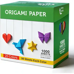 Origami Paper Kit 1000 Sheets 6 Inch Square Double Sided 20 Vivid Colors for Origami Crane Heart, Perfect for Beginners Kids Parent-Child Interaction & School DIY Handmade Craft Lessons, Ideal Gifts